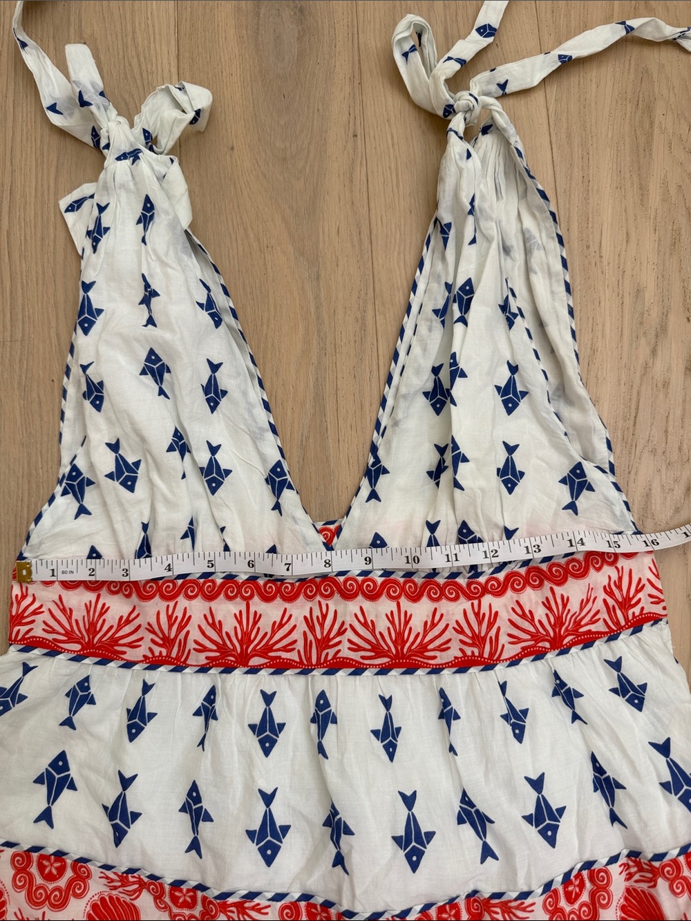 FARM Rio White Mini Dress with Blue Motif & Red Coral Bands - Picture 4 of 4